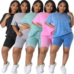 Women's Two Piece Pants Women Two Piece Set Summer Short Sleeve O-Neck Tee TopsPencil Shorts Suits Tracksuits Outfit T Shirts Jogging Suits 230726