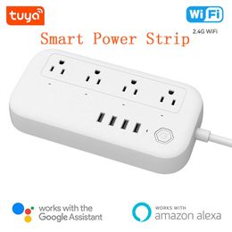 Smart Power Plugs US Plug Power Strip With 4 Sockets USB Ports Tuya Smart Wifi Surge Protector APP Voice Timer Control Work With Alexa Home HKD230727