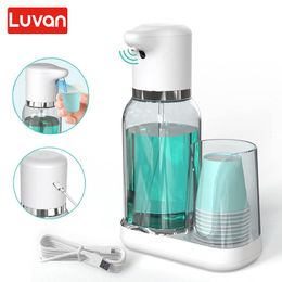 Liquid Soap Dispenser 750ML Automatic USB Charging Mouthwash Dispenser with Cups Mouth Wash Storage Bottle Bathroom Accessories Soap Liquid Container 230726