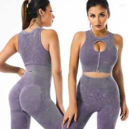 Active Sets Seamless Gym Set Scrunch BuLeggings Women Workout Clothing Sports Bra Crop Top Ribbed Long Sleeves Fitness Leggings