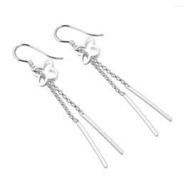 Dangle Earrings 925 Sterling Silver Geometric Flower Four Clovor For Women Temperament Tassel Long Ear Line Earring Jewelry Gift