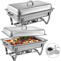 Chafing Dish 2 Packs 8 Quart Stainless Steel Chafer Full Size Rectangular Chafers for Catering Buffet Set with Folding Frame T2001191g
