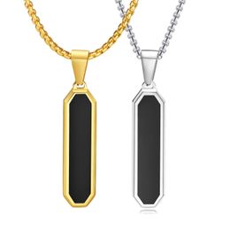 Simple Personality Geometric Necklace Stainless Steel Bevelled Long Strip Pendant Glue dropping For Mens Rolo Chain 3mm 24inch n1760