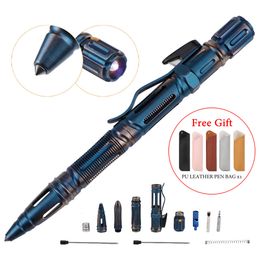Ballpoint Pens 7-In-1 Outdoor EDC Multi-Function Self Defence Tactical Pen With Emergency Led Light Whistle Glass Breaker Outdoor Survival 230727
