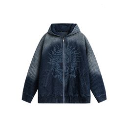 Men's Jackets Fashion High Street Oversized Hip Hop Jacket Streetwear Hooded Skull Printed Outerwear Gradient Colour Y2K Cardigan Tops 230726