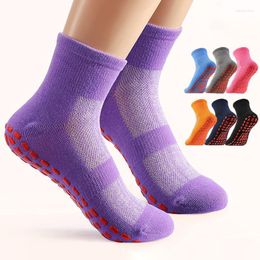 Women Socks 2 Pairs Solid Towel Sole Yoga Anti-slip Cotton Breathable Sweat Grip Short Crew Sock Comfy Pilates Barre Ballet Sox