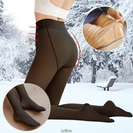 Home Winter Thermal Pantyhose Women Fake Translucent Pantyhose Fleece Lined Thicken Stockings Tights High Waist Elastic Wool Pants1744