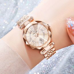 Women Heart of the Ocean Quartz Watches High Quality Watch Calendar Starry Diamond Face Solid Steel Waterproof Watch