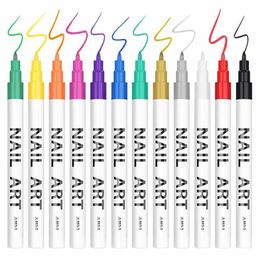 Nail Gel Pen 12 Colours Fine Point Painting Marker Waterproof Ink DIY Drawing Brush Set Works On Rock Glass Metal Ceramic 230726