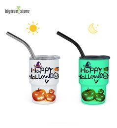 3oz Sublimation Glow in Dark Shot Glass Cup 90ML Halloween Wine Tumbler Small Shot Glass With Lid And Straw for DIY white