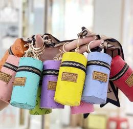 Fashion Leather Key Chains Lipstick Holder Silk Scarf Keychains Fluorescent Storage Bag Pendant Women Car Keyring Ring Fashion Jewelry Accessories