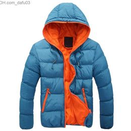 Men's Down Parkas Mens Down Parkas Autumn Winter Colour Block Zipper Warm Cotton Coat Casual Hooded Jacket Fashion Outdoor Clothes 221206 Z230727