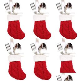 Christmas Decorations Knitted Stockings Knife Fork Bags Tableware Holders Xmas Dinner Table Ornaments New Year Party Decoration Jk2011 Dh2Hz