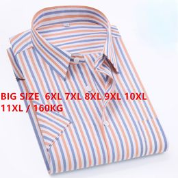Mens Casual Shirts 11XL 100% Cotton Shirt Men Short Sleeve Business Oxford Single Pocket Buttondown Striped 230726