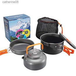 Ultra-light Aluminum Alloy Camping Cookware Utensils Outdoor Cooking Teapot Picnic Tableware Kettle Pot Frying Pan 3pcs/Set