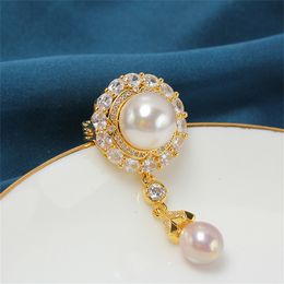 Pins Brooches DIY Accessories Copper Plated Gold Micro Inlay Retro Style Pearl Small Brooch Chest Flower Empty Support Queen 230727