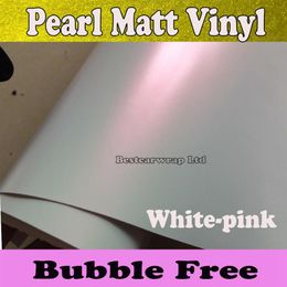 Premium Pearl White Matt Vinyl Wrap White-pink Pearlescent white Matte Film Car Wrapping Foil Sticker Size1 52 20M Roll 5x66ft2228