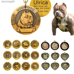 Personalised Dog ID Tag Free Engrave Dogs Breed Nameplate Anti-lost Pet Collar Pendant For Pitbull Bulldog Copper Collar Tags L230620