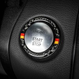 For Mercedes Benz C E Class W205 W213 GLC Car Engine Start Stop Ignition Key Ring Sticker Carbon Fiber Trim Interior Accessories204c