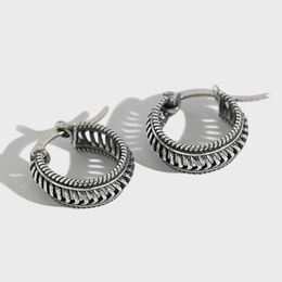 Korean Ethnic Hoop Earrings for Ladies Vintage Do the Old Twisted 100% 925 Sterling Silver Earring Fine Jewelry YME326