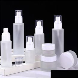 Packing Bottles 20Ml 30Ml 40Ml 60Ml 80Ml 100Ml 120Ml Frosted Glass Cosmetic Bottle Face Cream Jar Refillable Pump Lotion Spray Cosmeti Otvft