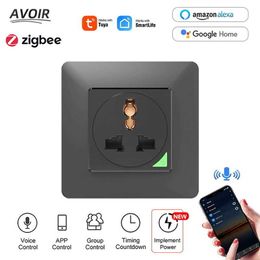 Smart Power Plugs Avoir Tuya Wifi Power Socket Universal Plug 16A Zigbee Smart Life Electrical Outlets Voice Control Work With Alexa Home HKD230727