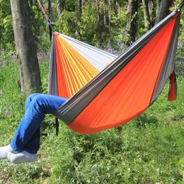 Camp Furniture 2023 Outdoor Camping Hammock Double Hamac Portable Lightweight Nylon Fabric For Travel Suspension Handy Hammoc
