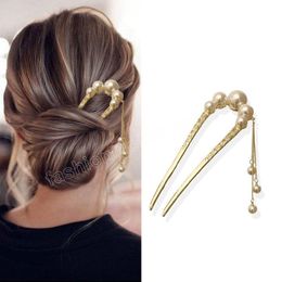 U Shaped Hairpins Hair Clips for Women Korean Style Elegant Metal Forks Vintage Pearl Styling Hairpins Hair Styling Tools Gifts