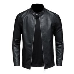 Vests New Men Leather Jacket Classic Slim Fit Motorcycle Pu Leather Jacket Solid Colour Standing Collar Men Large Black Leather Jacket