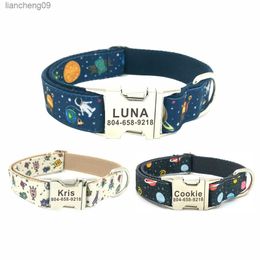 Personalized Space Monster Pet Collar Durable Custom Puppy Name ID Tag Adjustable Rocket Planet Alien Basic Dog Collar Leash L230620