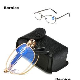 Óculos de leitura Homens Mulheres Óculos bifocais Óculos presbiópicos Lente de vidro transparente Unissex Sem aro Anti-Azul Gota de luz Delivery Hea Dhvgs