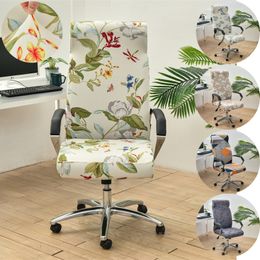Chair Covers Floral Printed Computer Chair Cover Geometric Office Chair Covers Non Slip Rotating Seat Case Universal Armrest Chair Protector 230727