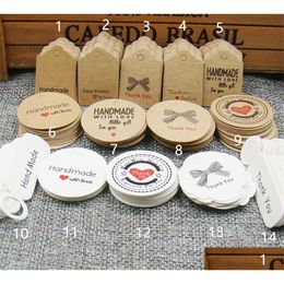 Christmas Decorations 100Pcs Mti Cute Brown White Paper Gift Label Tag Handmade Jewellery Charms Round Favours Decorative Drop Delivery H Dhmsd