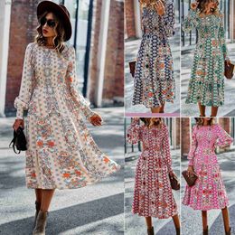 Basic Casual Dresses Bohemian Round Neck Dress New Spring and Autumn Seasons Big Swing Skirt T230727