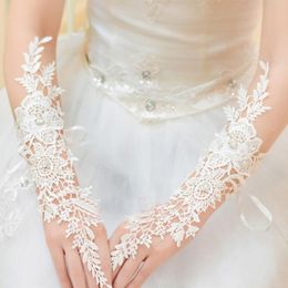Lace Appliques Beads Bridal Gloves White Long Elbow Length Fingerless Elegant Wedding Gloves Wedding Gloves
