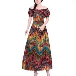 Casual Dresses Vintage Styles Bohemian Autumn Maxi Dress For Women 2023 Short Sleeve Floral Print Holiday Loose Female Vestidos