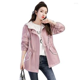 Women's Jackets 2023 Autumn Ladies Jacket Mid-Length Zipper Hooded Casual Street S Miss Baseball Uniform Trench Coats Tooling