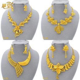 Wedding Jewelry Sets XUHUANG Dubai 24K Gold Plated Necklace Earring Set Arabic Ethiopian Nigerian Banquet Wedding Party Choker Copper Jewelry Gifts 230727