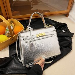 Großhandel Damen Umhängetaschen 6 Farben die beliebte silberne Ledermode-Handtasche ausländisches Litschi-Muster Handtaschen Flip Goldschnalle Umhängetasche 4069#