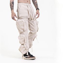 Fashion 3D Multiple Pockets Cargo Pants Men High Quality Joggers Drawstring Zipper Sweatpants Track Trousers Bottoms Hip Hop Street Casual Overalls