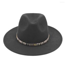 Berets Mistdawn Fashion Unisex Panama Hat Wide Brim Fedoras Cap Winter Warm Wool Blend Steampunk Style Hatband Size 56-58cm
