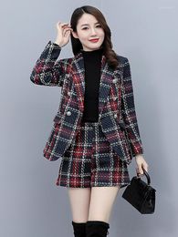 Women's Tracksuits Autumn Fashion High Street Plaid Tweed Two Piece Pants Suits Quality Woman Blazer Top Waist Shorts 2 Sets Outfit
