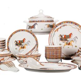 Horse pattern plates set dinnerware sets biodegradable luxury design for 6-10 persons in el and resturant209l