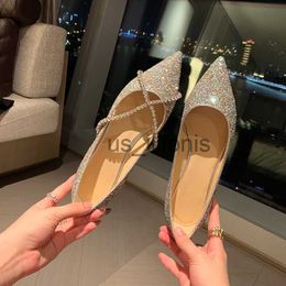 Dress Shoes Chic Crystal cross band moccasins femme mary janes ballerina pointed toe loafers woman flats bling glitter sneaker shoes women J230727