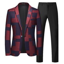 Men's Suits Blazers Spring and autumn men plaid suit 2 sets Blazerpants fashion business slim men's wedding suit banquet wedding dress 6XL-S 230727