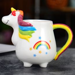 The latest 13.5oz unicorn ceramic cup milk rainbow cartoon mug, many style choices, support custom logo