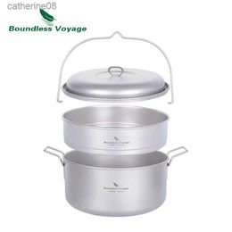 Boundless Voyage Titanium 2L Steamer 4.5L Soup Pot Set Outdoor Camping Stockpot with Hanging Ring Lightweight Picnic Hiking Cook L230621