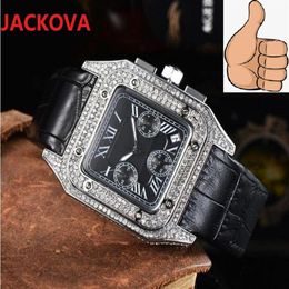 All Dials Working Women Mens Square Wristwatch 42mm Quartz Movement Male Time Clock Watch Roman Number Diamonds Ring Watches214n