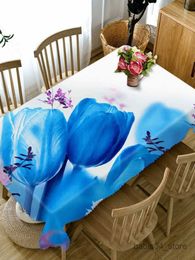 Table Cloth Beautiful Purple Rose Pattern Waterproof Oilproof Rectangular Tablecloth Home Decor Wedding Party Kitchen Table Cover R230727