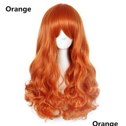 Synthetic Wigs Long Wave Cosplay Wig Black Purple Pink Sliver Grey Blonde White Orange Brown 23 Colours Hair Drop Delivery Products Dharn